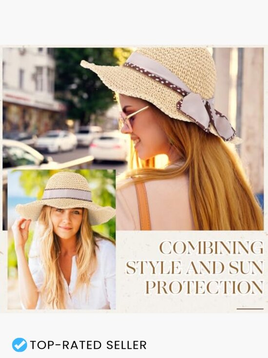 Wide Brim Straw Sun Hat, Woven Tote Bag, 2 Bohemian Scarves Set for Summer main image 2